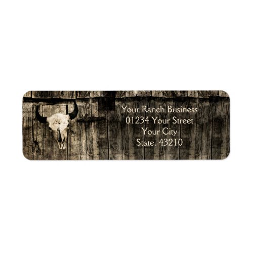 Western Bull Skull Vintage Sepia Rustic Label