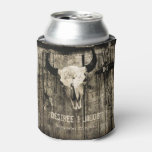 Western Bull Skull Vintage Sepia Rustic Wedding Can Cooler at Zazzle