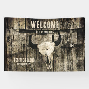 Western Bull Skull Vintage Sepia Rustic Welcome Banner