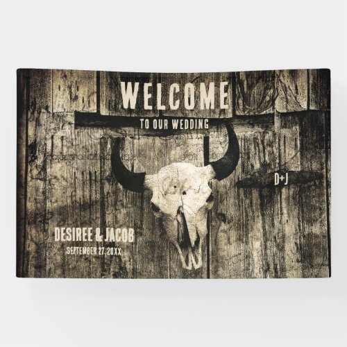 Western Bull Skull Vintage Sepia Rustic Welcome Banner
