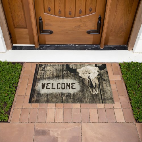 Western Bull Skull Vintage Sepia Rustic Welcome Doormat