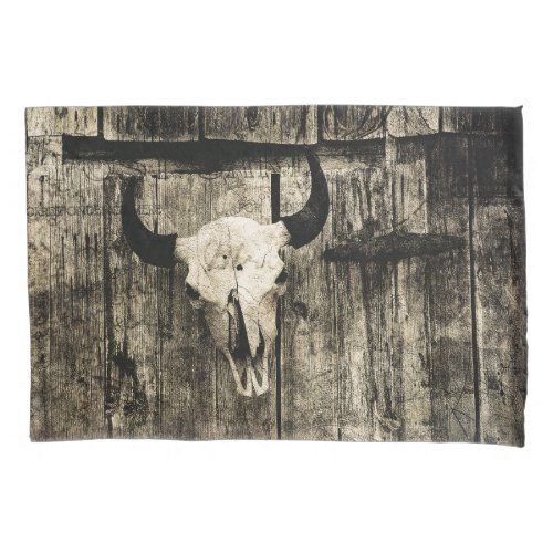 Western Bull Skull Wood Barn Sepia Vintage Rustic Pillow Case