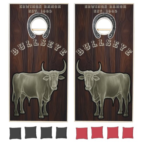 Western Bullseye Longhorn Personalized Slogan   Cornhole Set