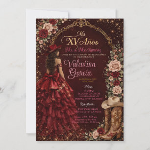 WESTERN Burgundy Charro Quinceañera Invitation