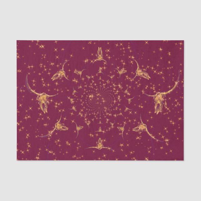 Western Burgundy Gold Girly Glitter Cow Skull Tissue Paper (Front)
