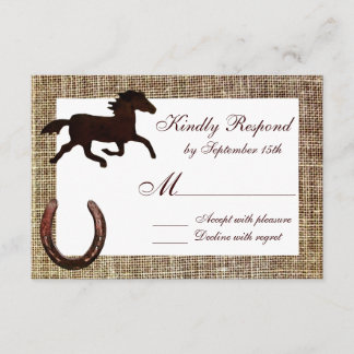 Western Burlap Cowboy Horse Horseshoe Wedding RSVP Card