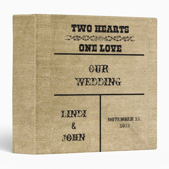 Western Burlap Wedding Album 3 Ring Binder (Front/Spine)