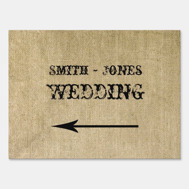 Western Burlap Wedding Direction Sign (Front)