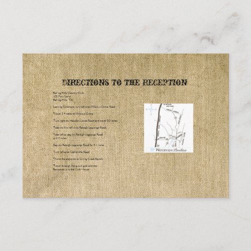 Western Burlap Wedding Directions Enclosure Card