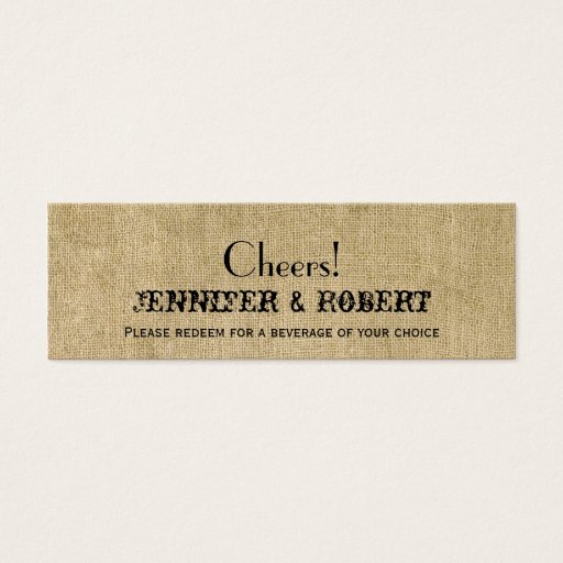 Customizable Western Burlap Wedding Drink Tickets Business Card Templates
