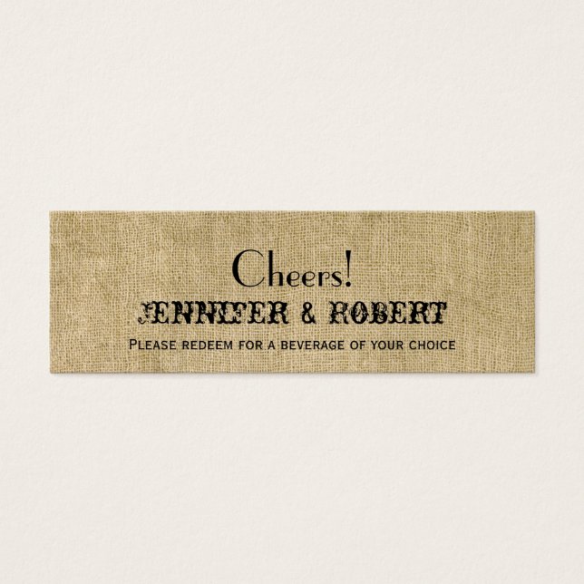 Western Burlap Wedding Drink Tickets (Front)