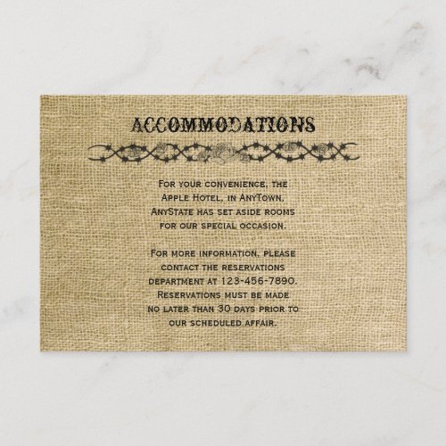 Western Burlap Wedding Insert Custom Invites
