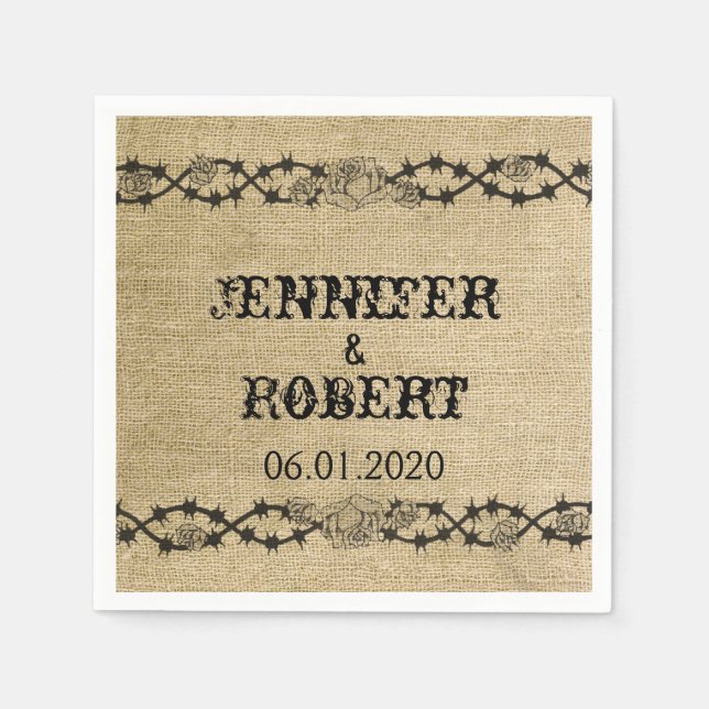Western Burlap Wedding Napkin (Front)
