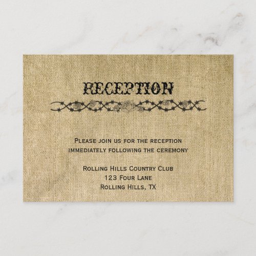 Western Burlap Wedding Reception Enclosure Card