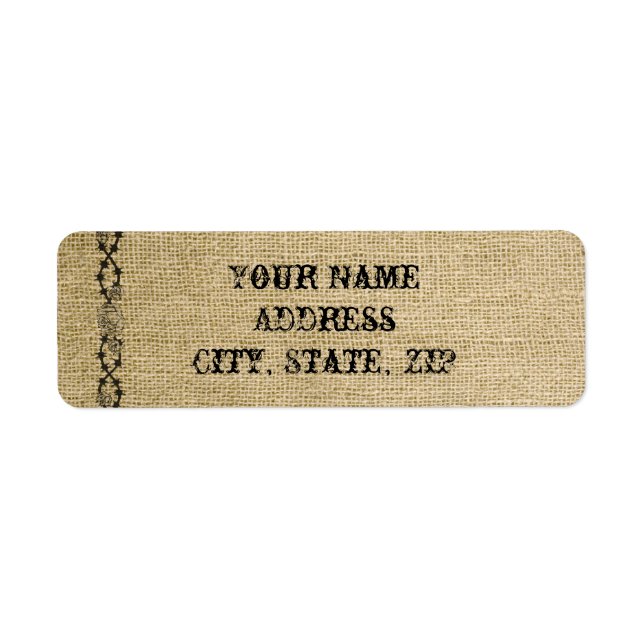 Western Burlap Wedding Return Address Label (Front)
