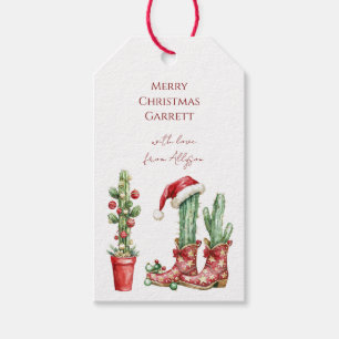 Western Cactus Christmas Cowboy Boots Gift Tags