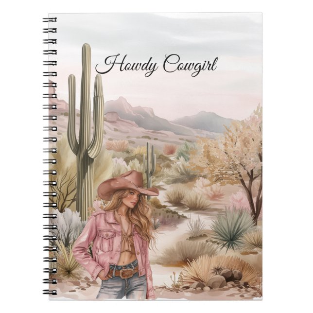 Western Cactus Desert Blond Cowgirl Notebook (Front)