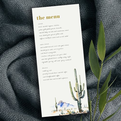 Western Cactus Desert Landscape Wedding Menu Card