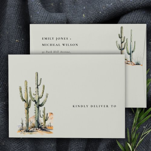 Western Cactus Desert Landscape Wedding Sage Green Envelope