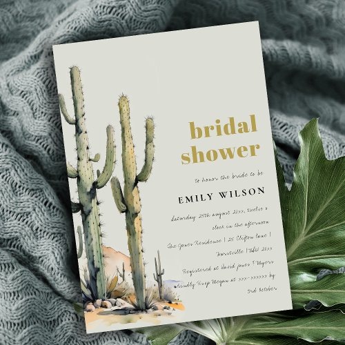 Western Cactus Desert Sage Green Bridal Shower Invitation