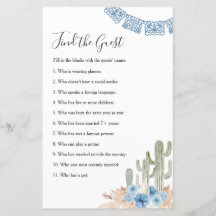 Western Cactus Find the Guest Game Blue Floral