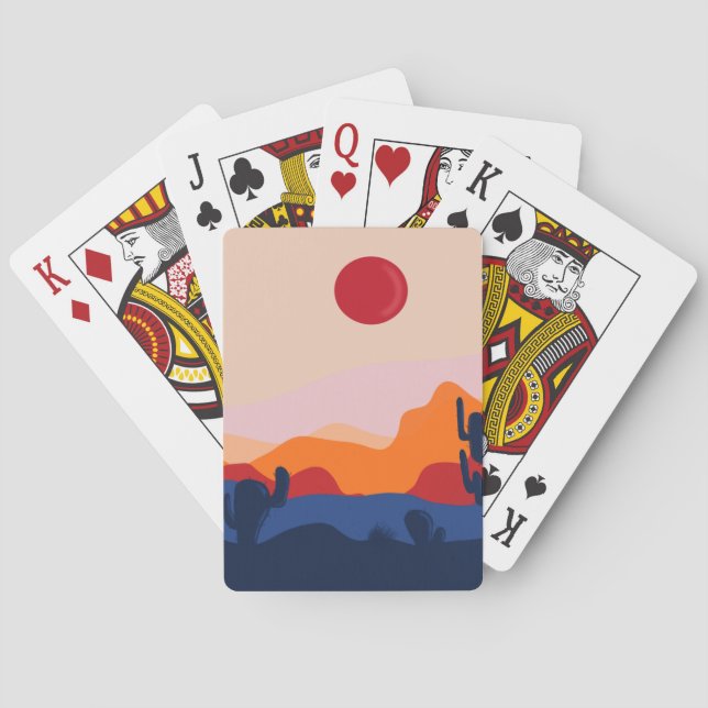 Western cactus sunset design playing cards (Back)