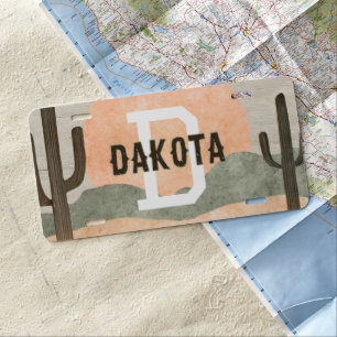 Western Cactus Sunset Monogram Initial Name License Plate