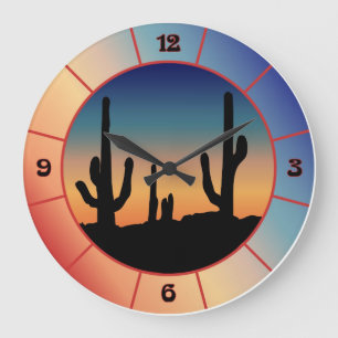 Western Cactus Sunset Silhouette Clock