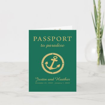 Western Caribbean Cruise Passport Gold & Emerald Invitation by labellarue at Zazzle