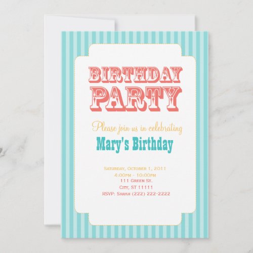 Western Carnival - Birthday Party - Blue &amp; Coral Personalized Announcements