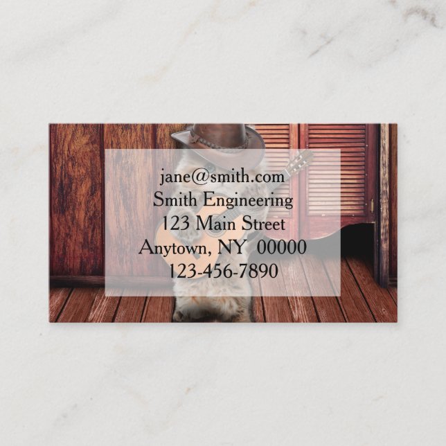 Western Cat cowboy musician with guitar Business Card (Front)