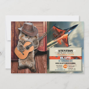 Western Cat cowboy musician with guitar Invitation