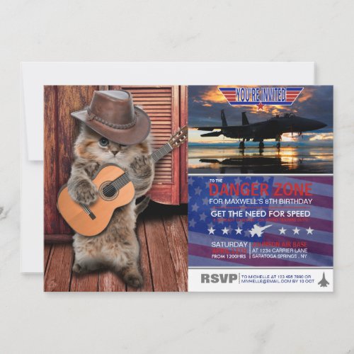 Western Cat cowboy musician with guitar Invitation