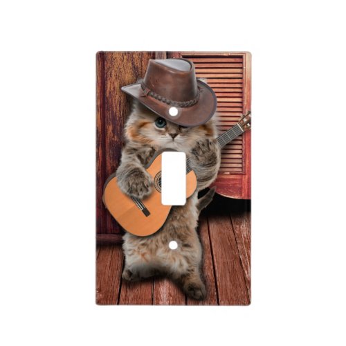 Western Cat cowboy musician with guitar Light Switch Cover