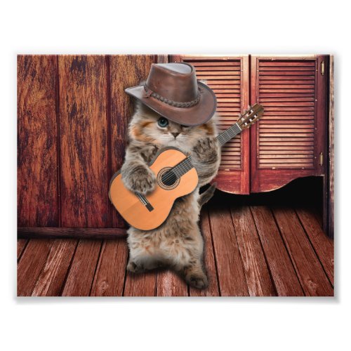 Western Cat cowboy musician with guitar Photo Print