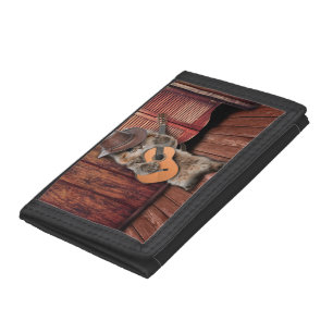 Western Cat cowboy musician with guitar Tri-fold Wallet