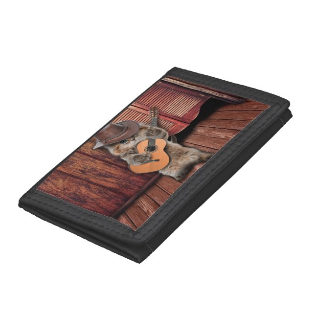 Western Cat cowboy musician with guitar Trifold Wallet (Bottom)
