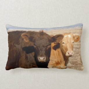 Western Cattle Cows Friends Rural Scene Lumbar Pillow