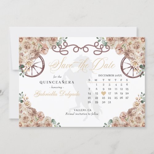 Western Champagne Gold Quinceaera Save The Date Invitation