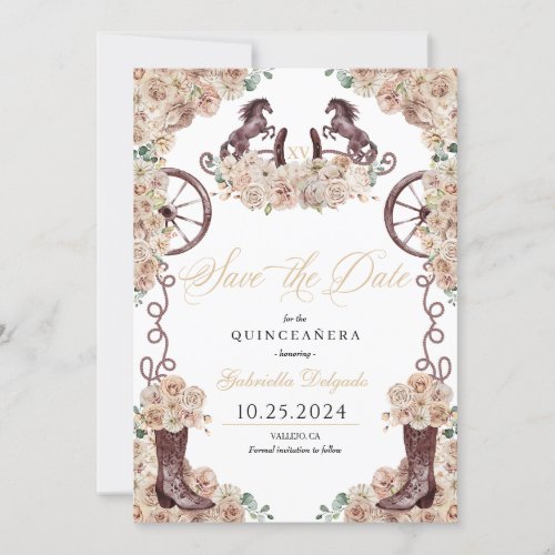Western Champagne Gold Save The Date Quinceaera Invitation
