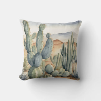 Western Charm Cactus Watercolor Decorative Throw Pillow
