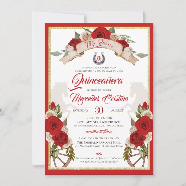 Western Charro Candy Red Rustic Quinceañera Invitation (Front)