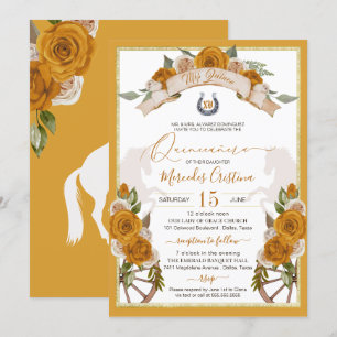 Western Charro Golden Yellow Roses Quinceanera Invitation