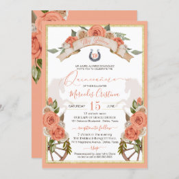 Western Charro Peach Roses Horse Quinceañera Invitation