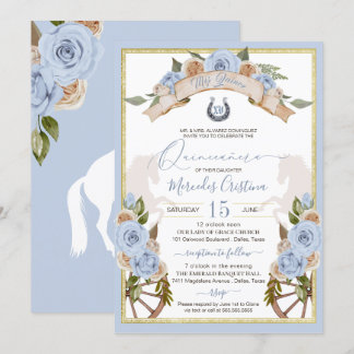 Western Charro Powder Light Blue Horse Quinceanera Invitation