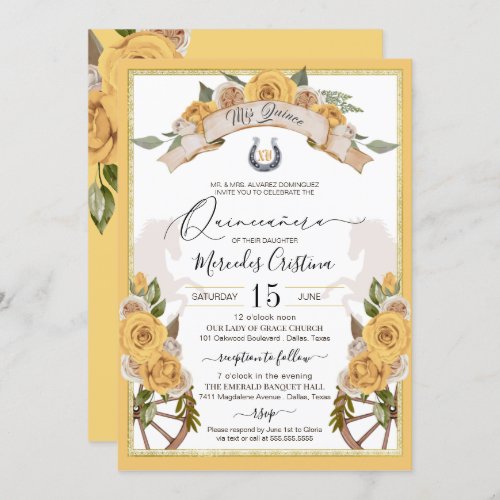 Western Charro Yellow Roses Quinceanera Invitation