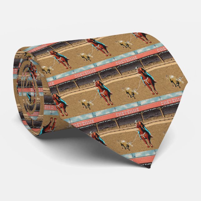 Western Cheyenne Rodeo Cowboy Team Roping Necktie (Rolled)