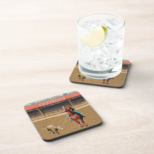 Western Cheyenne Rodeo Cowboy Team/Steer Roping Beverage Coaster (Right Side)