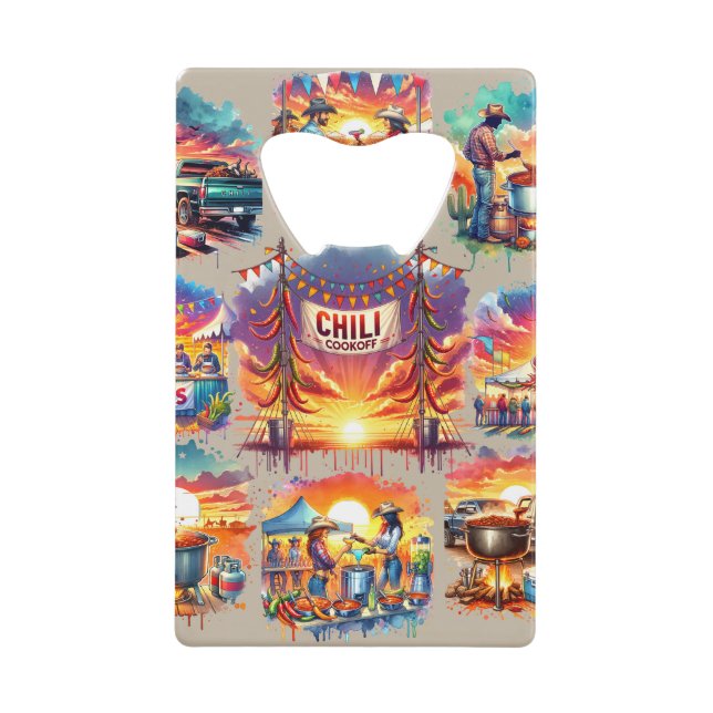 Western Chili Cookoff Scenes 1 Credit Card Bottle Opener (Front)