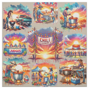 Western Chili Cookoff Scenes 1 Fabric